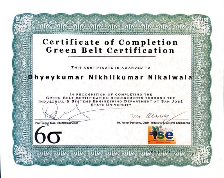 Lean Six Sigma Green Belt: Dhyey's Commitment to Excellence